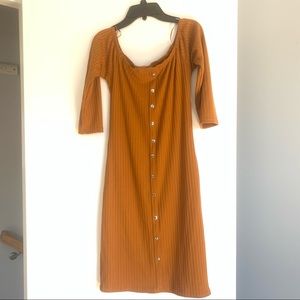 Mustard yellow off the shoulder dress